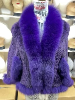 Ms.MinShu Women's Shawl Sleeveless Hand Woven Natural Mink Cape With Fox Fur Collar Trim