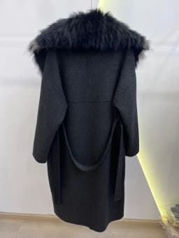 2025 Fashion Winter Long Women Wool Cashmere Blended Coat Big Real Silver Fox Fur Collar Luxury Jacket With Belt Outwear