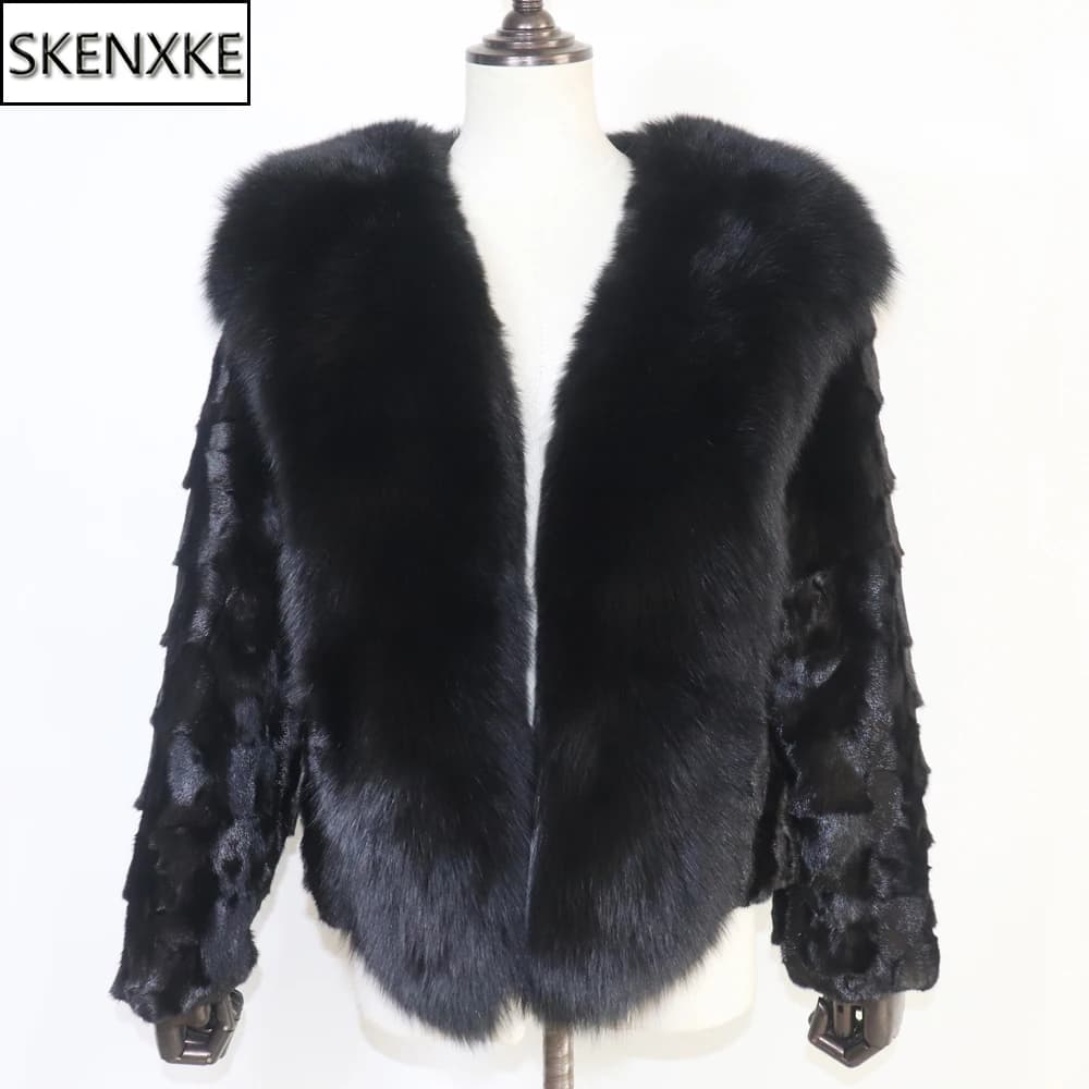 Real Mink Fur Coat For Women Winter Warm 100% Genuine Mink Fur Jacket With Fox Fur Collar Lady Quality Natural Mink Fur Overcoat