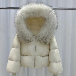 OFTBUY Women Hooded Real Rccoon Fur Duck Down Parkas Fashion Zipper Pocket Thick Short Puffer Coat Jacket with Fur for Female