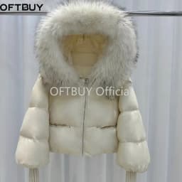 OFTBUY Women Hooded Real Rccoon Fur Duck Down Parkas Fashion Zipper Pocket Thick Short Puffer Coat Jacket with Fur for Female