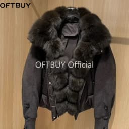 OFTBUY New Winter Warm Cropped Natural Fur Down Cclothing Women Short Duck Down Jacket Real Fox Fur Collar Puffer Coat Female