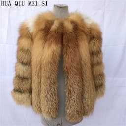 HUA QIU MEI SI Women's fox fur coat vertical stripe silver fox red fox fur coat women's natural fur coat