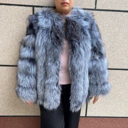 HUA QIU MEI SI Women's fox fur coat vertical stripe silver fox red fox fur coat women's natural fur coat