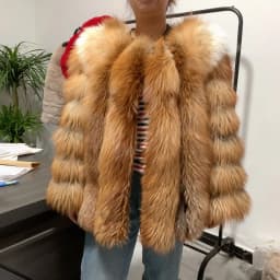 HUA QIU MEI SI Women's fox fur coat vertical stripe silver fox red fox fur coat women's natural fur coat