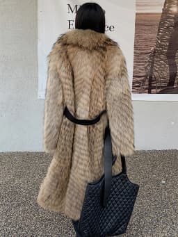 Women's X-Long Raccoon Fur Coat Luxury Winter Fashion Natural Fox Fur Coat Fluffy Streetwear Jacket Ladies Trendy Outerwear