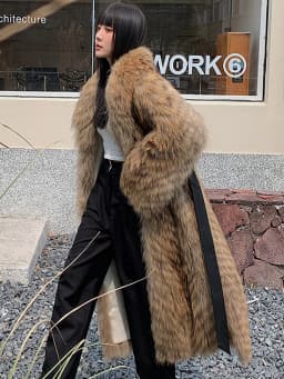Women's X-Long Raccoon Fur Coat Luxury Winter Fashion Natural Fox Fur Coat Fluffy Streetwear Jacket Ladies Trendy Outerwear