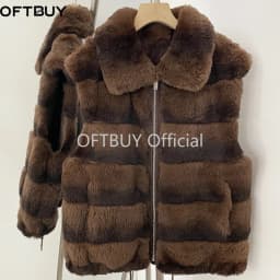 OFTBUY Big Turn Collar Two Ways Wear Sleeveless Clothes Female New Winter Fur Waistcoat Women Reversible Real Rabbit Fur Vest