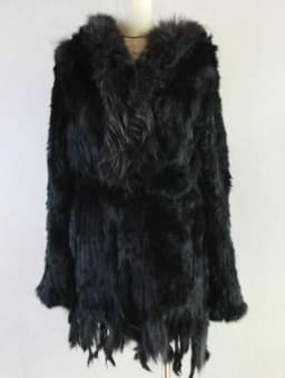 HARPPIHOP*2021 free shipping lady knitted Real rabbit fur coat/ jacket/ outware with hood women belt long with tassels
