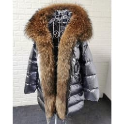 Maomaokong 2026 Winter Luxury Real Fox Raccoon Fur Collar Down Jacket Women Hooded Warm Puffer Coat Waterproof Outerwear Parkas