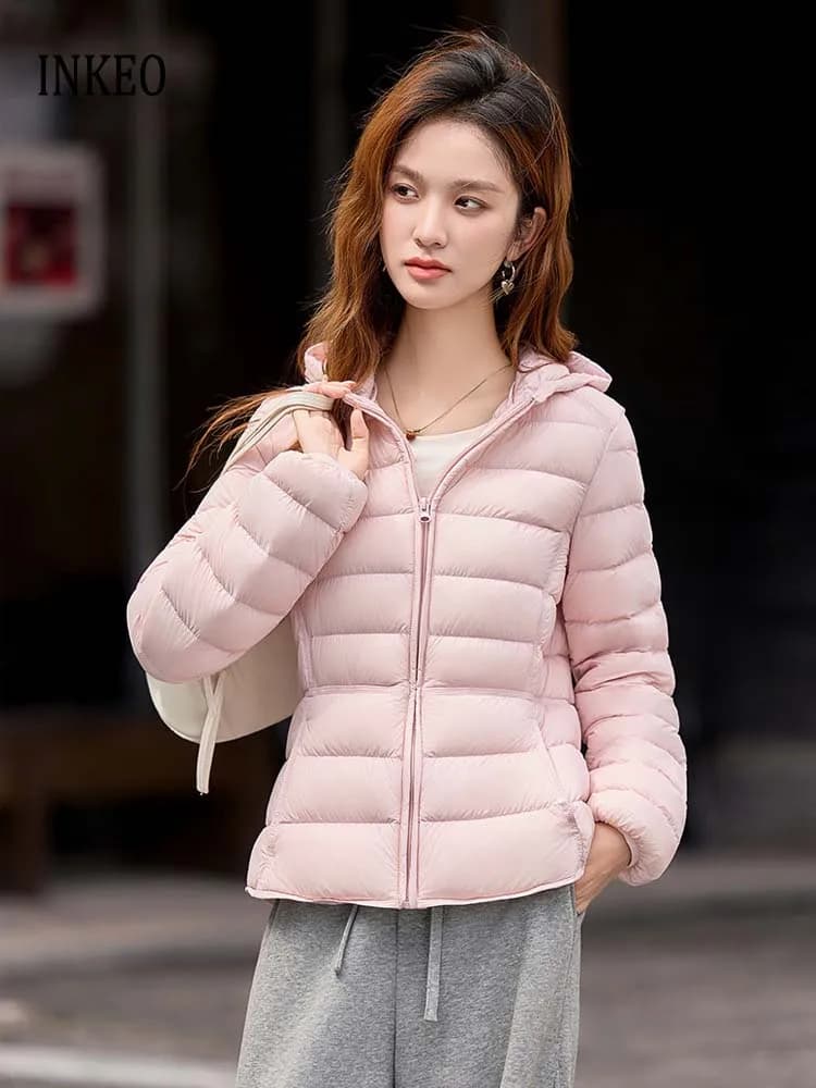 Women's Short Lightweight Hooded Down Jacket 2026 Autumn Winter High qulaity Waist-Cinched puffer coat Warm Solid color DJ729