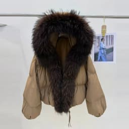 Lagabogy New Fashion Winter Clothes Women Duck Down Coat With Big Natural Fur Collar Hooded Loose Puffer Jacket Female
