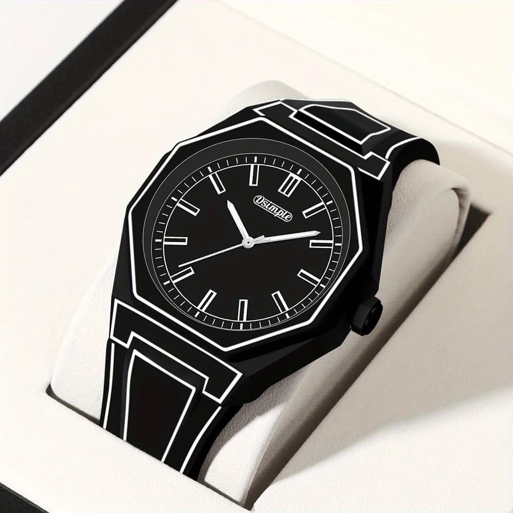 Fashionable Men's Simple Watch Date Function Preppy Style Quartz Wrist Watch - Silicone Strap,(Gift box does not include)