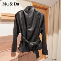 Original Trendy 2026 Brown Shawl Collar Faux Leather Coat Women Autumn Belted Coat Brand Hot Fashion Girls PU Leather Jackets