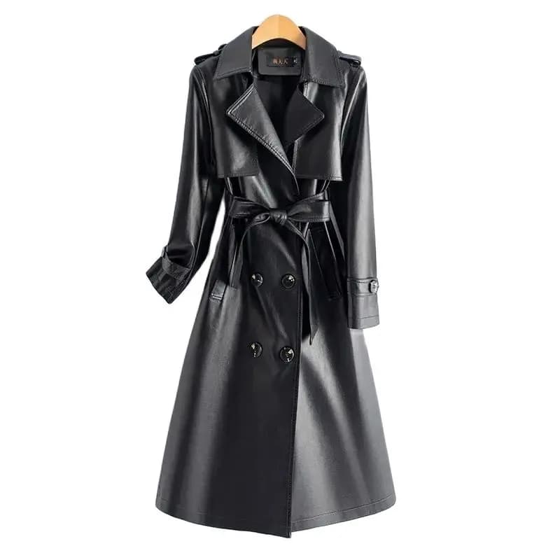 2024 High-quality Leather Trench Coat Women's Sheepskin Outerwear X-long Windbreaker Autumn Winter Lady Streetwear Overcoat 5xl
