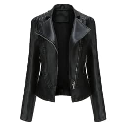 Motorcycle PU Leather Jacket for Women, Fashionable Lapel, Black Motorcycle Jacket, Zipper windproof jacket