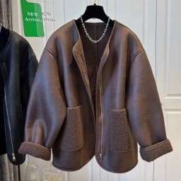 Women's Super Cute Zipper Fur Patchwork One-piece Round Neck Coat Top Warm Casual Winter Best Seller Coats and Jackets Women