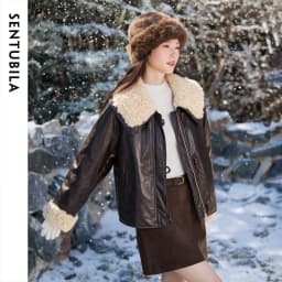 SENTUBILA Faux Fur Faux Leather Coat Women's Winter Wide 2026 Horn Buttons Loose Jacket Warm Vintage Plush Outerwear W64PD8069