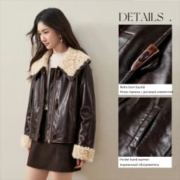 SENTUBILA Faux Fur Faux Leather Coat Women's Winter Wide 2026 Horn Buttons Loose Jacket Warm Vintage Plush Outerwear W64PD8069