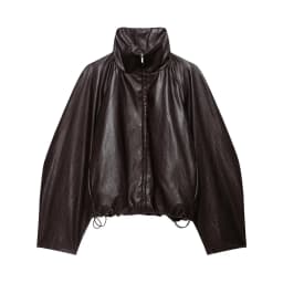 TFAFXY Women Short Jacket High Neck Zipper Long Sleeve Solid Lmitation Leather Effect Bomber Coat 2026 Autumn Casual Outwear