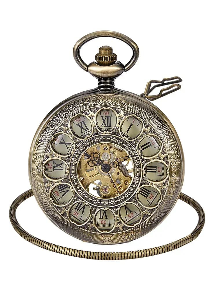 PJX1581 Hollow Automatic Mechanical Pocket Watch Chain Beautiful Fob Watches Men Women Hand-wind Pocket Clock Birthday Gifts