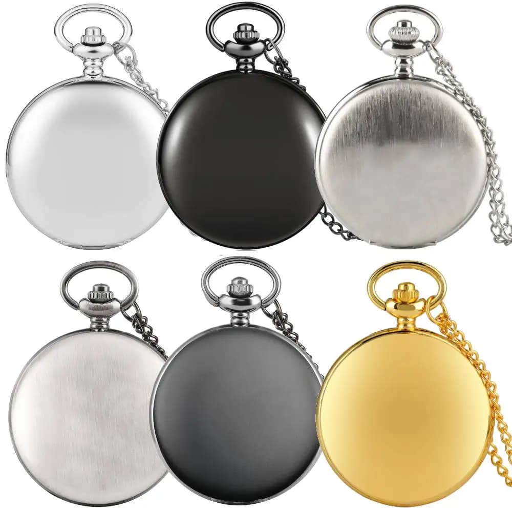 Antique Stylish Simple Vintage Smooth Double Cover Quartz Pocket Watch with 80cm Necklace Chain Unisex Pendant Clock Timepiece