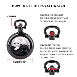 Yin Yang Cats Glass Dome Pocket Watch Arabic Numerals Vintage Gift Women's Necklace Pendant Clock Men's Watch Souvenirs Gifts