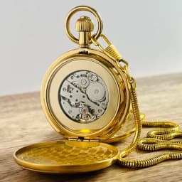Luxury Smooth Golden Stainless Steel Mechanical Pocket Watch with Chain Fob Watch Tourbillon Moon-phase 24 Hours Sub-dial