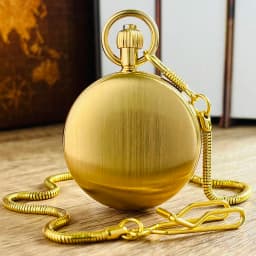 Luxury Smooth Golden Stainless Steel Mechanical Pocket Watch with Chain Fob Watch Tourbillon Moon-phase 24 Hours Sub-dial