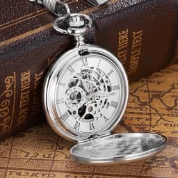 New OYW Brand Stainless Steel Men Fashion Casual Pocket Watch Skeleton Dial Silver Hand Wind Mechanical Male Fob Chain Watches