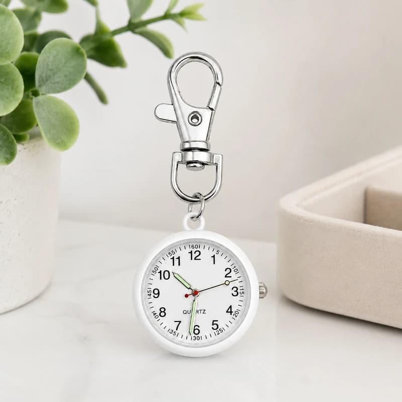 Mini Keychain Pocket Watch Number Dial Quartz Watch Clip‑On Carabiner Fob Watch Portable Timepiece for Medical Staff Students