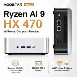 Aoostar MACO AMD Ryzen AI9 HX470 LPDDR5 32GB M.2 2280 NVme SSDx3 WIFI6 BT5.2 Dual 2.5G Lan Oculink AI Mini PC Gamer Computer