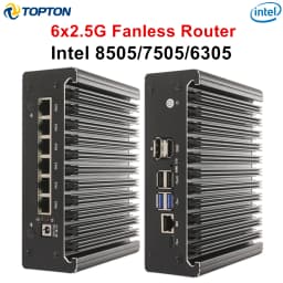 Solid Fanless Mini PC Firewall Intel N100 Pentium Gold 8505 7505 6305 6x2.5G LAN DDR5/DDR4 NVMe/SATA Proxmox/pfSense Home Server