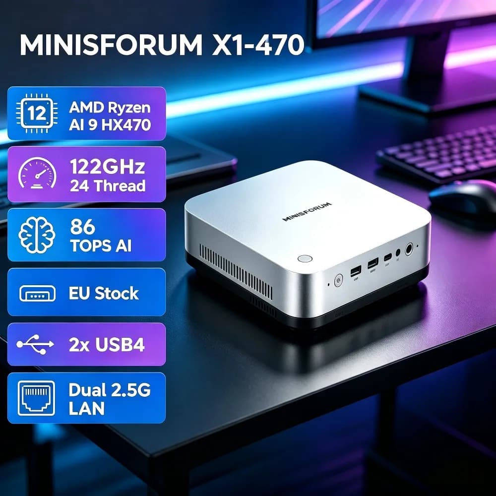 MINISFORUM X1-470 AI Mini PC AMD Ryzen AI 9 HX470 86 TOPS OCuLink Copilot+ Dual USB4 EU Stock