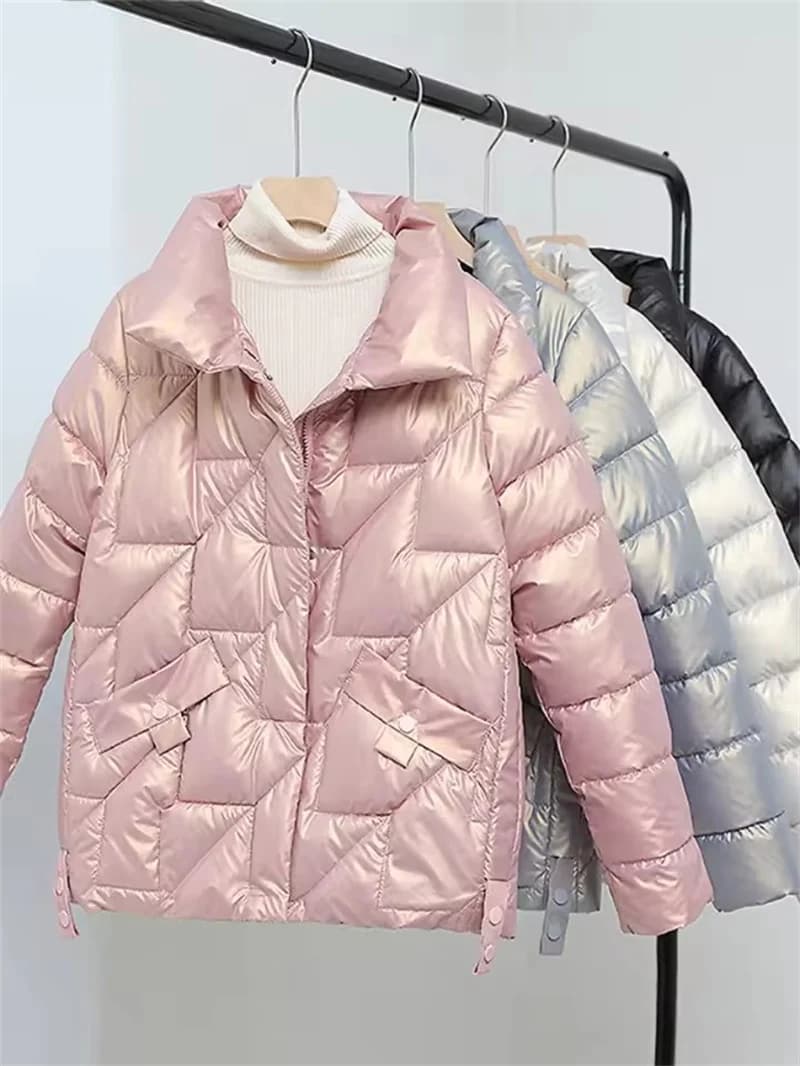 2025 New Glossy Down Cotton Jackets Women Winter Parkas Female Stand Collar Casual Warm Short Puffer Jacket Snow Outwear