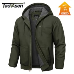 TACVASEN Men's Hooded Work Sherpa Insulated Jacket Winter Fleece Lined Duck Heavy Duty Canva Cotton Coat with Hoodie Waterproof