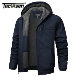 TACVASEN Men's Hooded Work Sherpa Insulated Jacket Winter Fleece Lined Duck Heavy Duty Canva Cotton Coat with Hoodie Waterproof