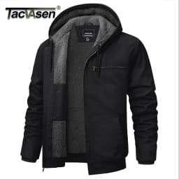 TACVASEN Men's Hooded Work Sherpa Insulated Jacket Winter Fleece Lined Duck Heavy Duty Canva Cotton Coat with Hoodie Waterproof