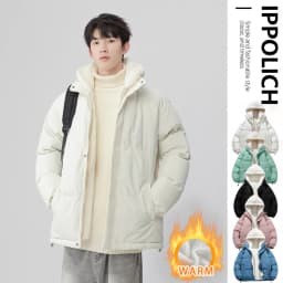 Man Winter Jacket Loose-fit Thickened Warm Cotton Coat Fleece Hood Men Trendy Cotton Padded Jacket Fake Two-piece Pink Couple