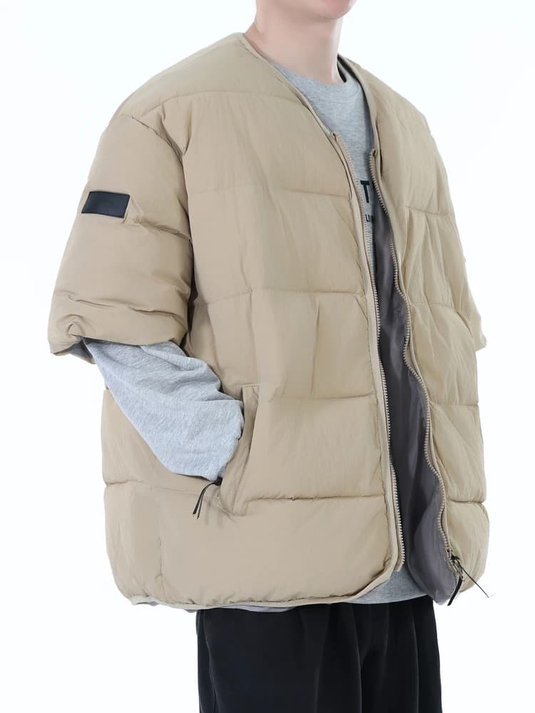 Fashionable Short Sleeve Loose Fit Casual Men's Cotton Jacket Autumn Winter Warm Stylish Half Sleeve Cotton Coat Outerwear