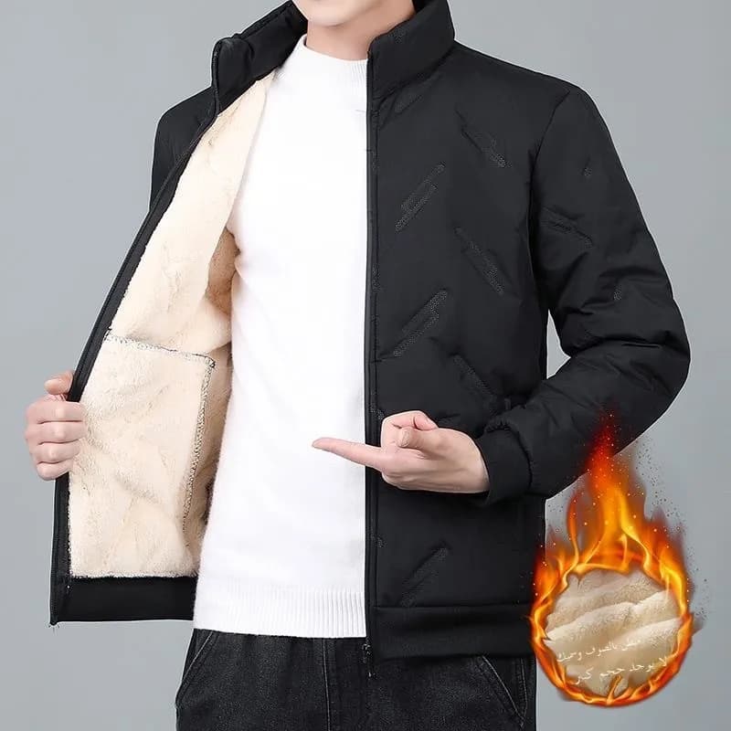 Stylish Men's Cotton Jacket Autumn Winter Lamb Velvet Warm Stand Collar Fleece Large Size Outdoor Windproof Waterproof Coat