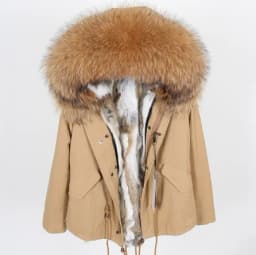 Man Real Fur Coat Real Raccoon Fur Hooded Coat Nature Rabbit Fur Lining Jackets Real Fur Parka Men Winter Jacket