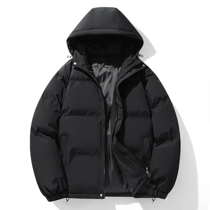 Korean Style 2026 Fashion Winter Men's Solid Color Simple Basic Casual Trendy Loose Hooded Plus Size Quilted Jackets Male Coats