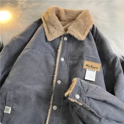Men's Corduroy Jacket Thickened Lamb Fur Lined Winter Coat Loose Fit Vintage Collar Trendy Cotton Clothing Cleanfit Style