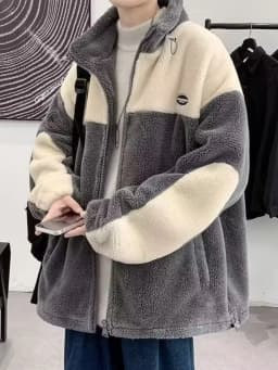 Men's Fleece Jacket Lamb Fur Cotton Clothes Warm Thickened Autumn Winter Outerwear Casual Style Standard Fit Zipper Closure