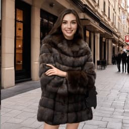 Open-front, button-down, hooded, plush women's coat, mink mid-length fur coat, winter warm windbreaker