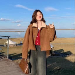 Double-Sided Wear Faux Suede Women's Jacket Autumn Winter 2025 New Small Size Spring Fall Versatile Faux Lamb Fur Coat