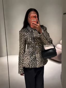 Deer Print Faux Fur Cropped Jacket Women Blue Contrast Lapel Cuff Button Up Fluffy Warm Coat Winter Casual Street Outwear 2026