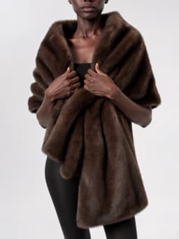 IG Women Luxury Mink-Like Faux Fur Shawl Stole, Wide Collar Wrap, Elegant Sleeveless Winter Evening Party Outerwear