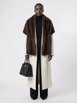 IG Women Luxury Mink-Like Faux Fur Shawl Stole, Wide Collar Wrap, Elegant Sleeveless Winter Evening Party Outerwear